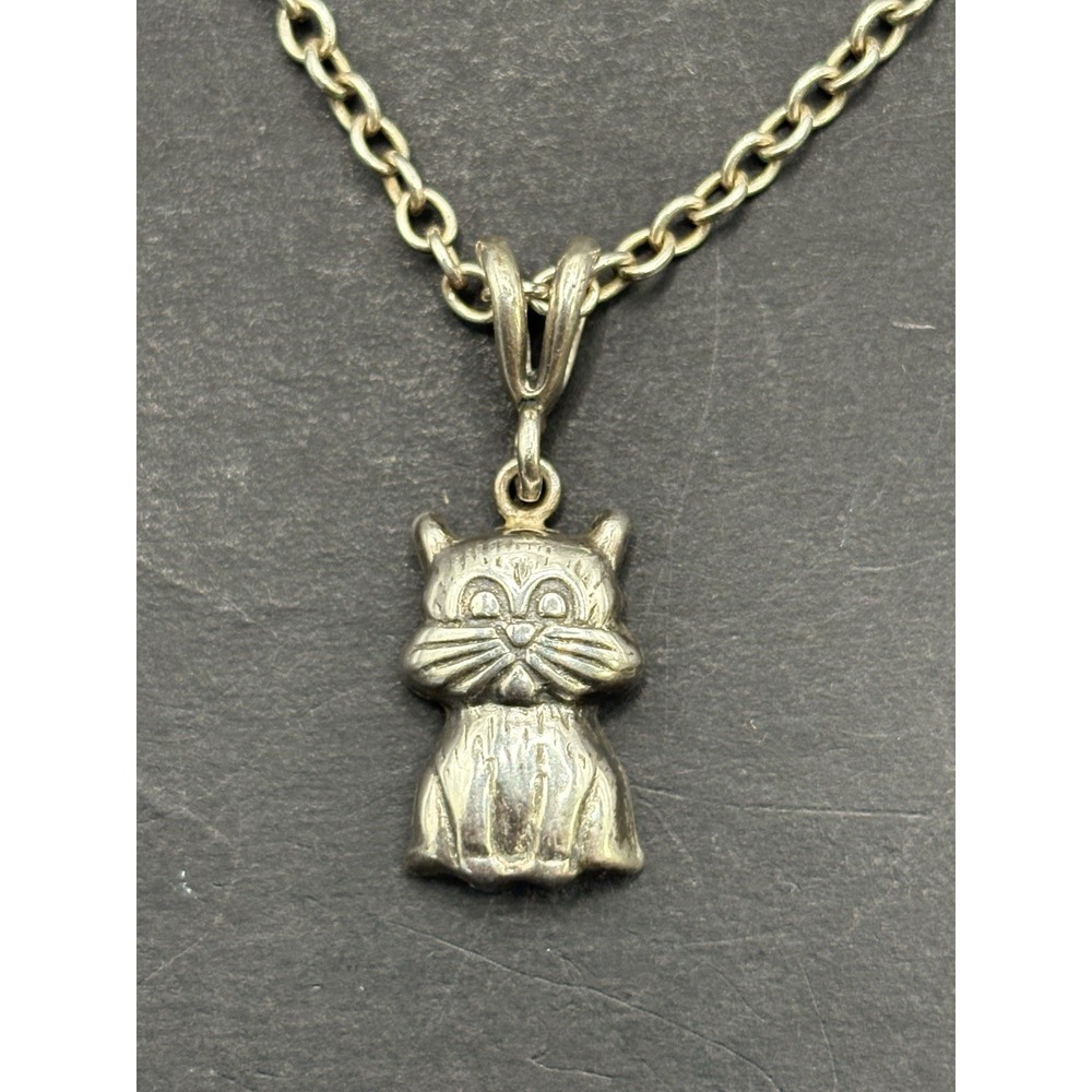 20« Sterling Silver Cat Pendant Necklace Heavy 9 Grams H20